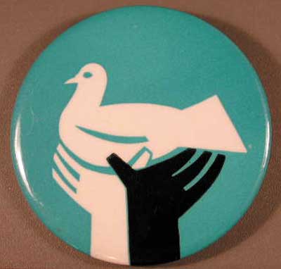 black and white hands holding peace dove (aqua)