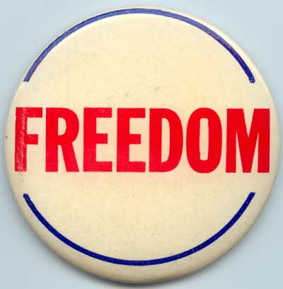 Freedom red text on white