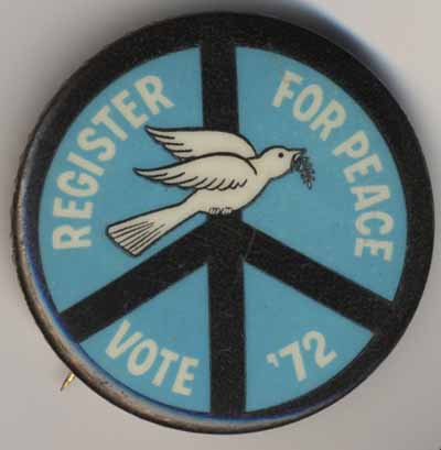 Register For Peace_Vote ’72_white dove on black peace symbol