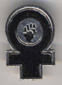 female symbol with raised fist in center