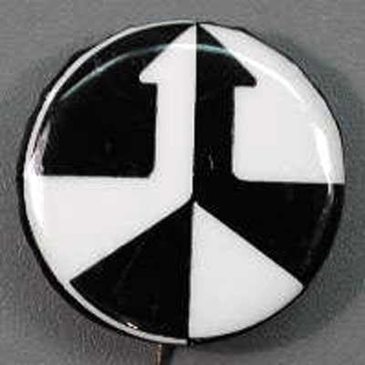 black and white upward arrows/peace sign (no text)