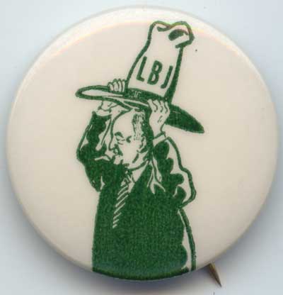 LBJ cartoon putting a hat on – white