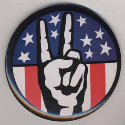 peace sign hand on red white and blue background (no text)