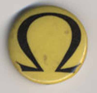 large black omega on yellow