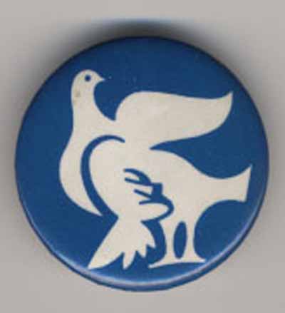standing white peace dove on blue