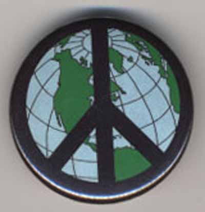 black peace sign on blue and green globe